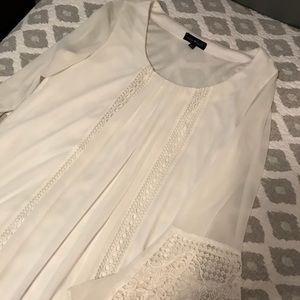 White bell sleeve dress with lace detail